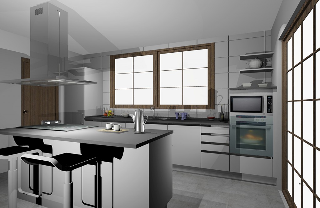 Proyecto 3D para una cocina con isla en Barbastro (Huesca)